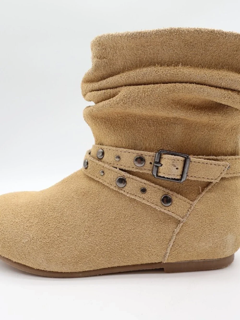 L'Amour Slouchy Buckle Boots Toddler Size 1 Tan Leather Studded Ankle